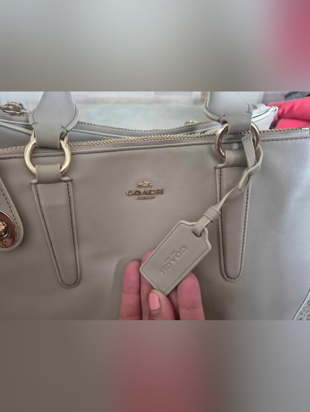 Coach Cream Leather Tote with Gold Feet - Picture 5 of 8
